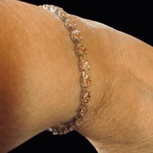 18K White Gold Plated Bracelet with Champagne Gem Accents 🆕